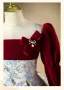 Chic / Beautiful Burgundy Printing Birthday Flower Girl Dresses 2025 Ball Gown Square Neckline Long Sleeve Backless Floor-Length / Long