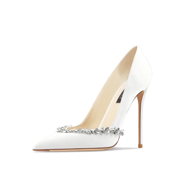 Fine Svart Aften Rhinestone Pumps 2024 Lær 10 cm Stiletthæler Spisse Pumps Høyhælte