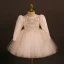 Bling Bling White Beading Sequins Bow Short Birthday Flower Girl Dresses 2024 Ball Gown Scoop Neck Long Sleeve
