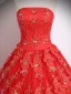 Chic / Beautiful Red Flower Sequins Prom Dresses 2024 Ball Gown Strapless Sleeveless Backless Floor-Length / Long Prom Formal Dresses