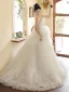 Charming White Tassel Pearl Cascading Ruffles Wedding Dresses 2024 A-Line / Princess Strapless Sleeveless Backless Court Train Wedding