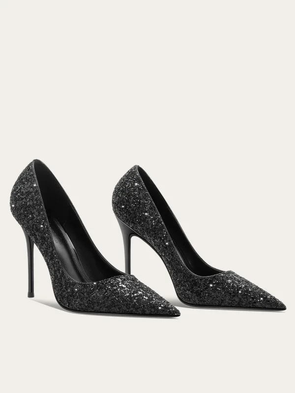 Charmant Schwarz Glanz Pailletten Cocktail Pumps 2025 10 cm Stilettos Spitzschuh Pumps Hochhackige