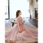 Modest / Simple Blushing Pink Pearl Prom Dresses 2022 A-Line / Princess Square Neckline Short Sleeve Backless Floor-Length / Long Formal Dresses