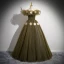 Elegant Army Green Appliques Prom Dresses 2024 Ball Gown Ruffle Off-The-Shoulder Sleeveless Backless Floor-Length / Long Prom Formal Dresses