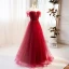 Charming Burgundy Beading Sequins Evening Dresses 2023 A-Line / Princess Off-The-Shoulder Short Sleeve Backless Floor-Length / Long Evening Party Formal Dresses