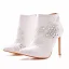 Elegant White Fall Winter Lace Flower Wedding Shoes Boots 2023 Rhinestone Pointed Toe 11 cm Stiletto Heels Wedding Wedding Shoes