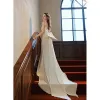 Sexy Ivory Satin Wedding Dresses 2022 Trumpet / Mermaid Spaghetti Straps Sleeveless Backless Bow Sweep Train Wedding