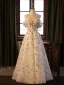 Chic / Beautiful Ivory Pearl Sequins Appliques Prom Dresses 2024 A-Line / Princess Off-The-Shoulder Short Sleeve Backless Floor-Length / Long Prom Formal Dresses