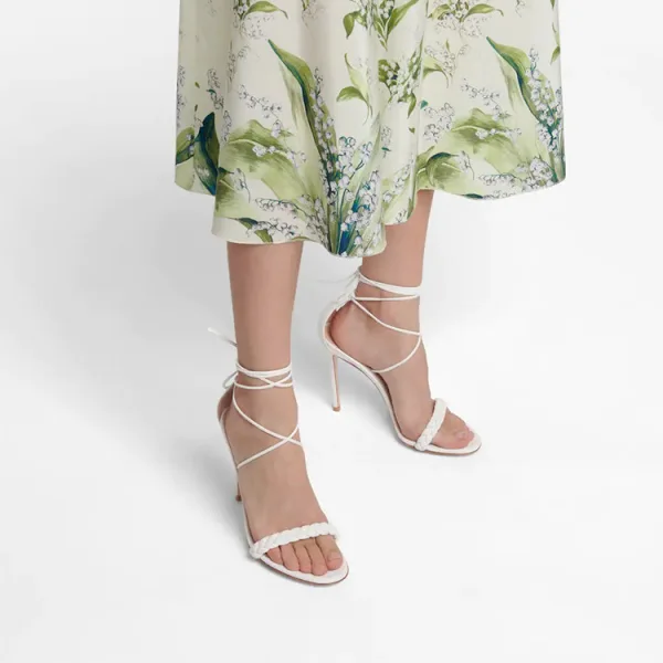 Sexy White Evening Party Womens Sandals 2022 11 cm Stiletto Heels Ankle Strap Open / Peep Toe Sandals High Heels