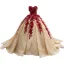 High-end Burgundy Beading Pearl Sequins Lace Flower Appliques Prom Dresses 2022 Ball Gown Strapless Sleeveless Backless Chapel Train