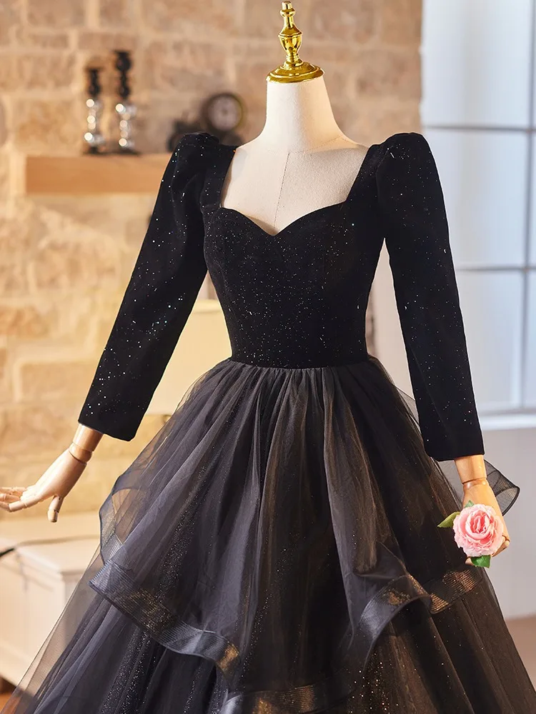 slim fit dress slacks Scoop Neck Black Glitter Satin Slit Mermaid Prom Dresses Custom Color / US6 main image 0