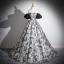 Elegante Schwarz Drucken Ballkleider 2024 Ballkleid Off Shoulder Kurze Ärmel Rückenfreies Lange Ball Festliche Kleider
