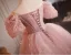 Chic / Beautiful Blushing Pink Beading Ruffle Prom Dresses 2025 Ball Gown Off-The-Shoulder Short Sleeve Backless Floor-Length / Long Prom Formal Dresses