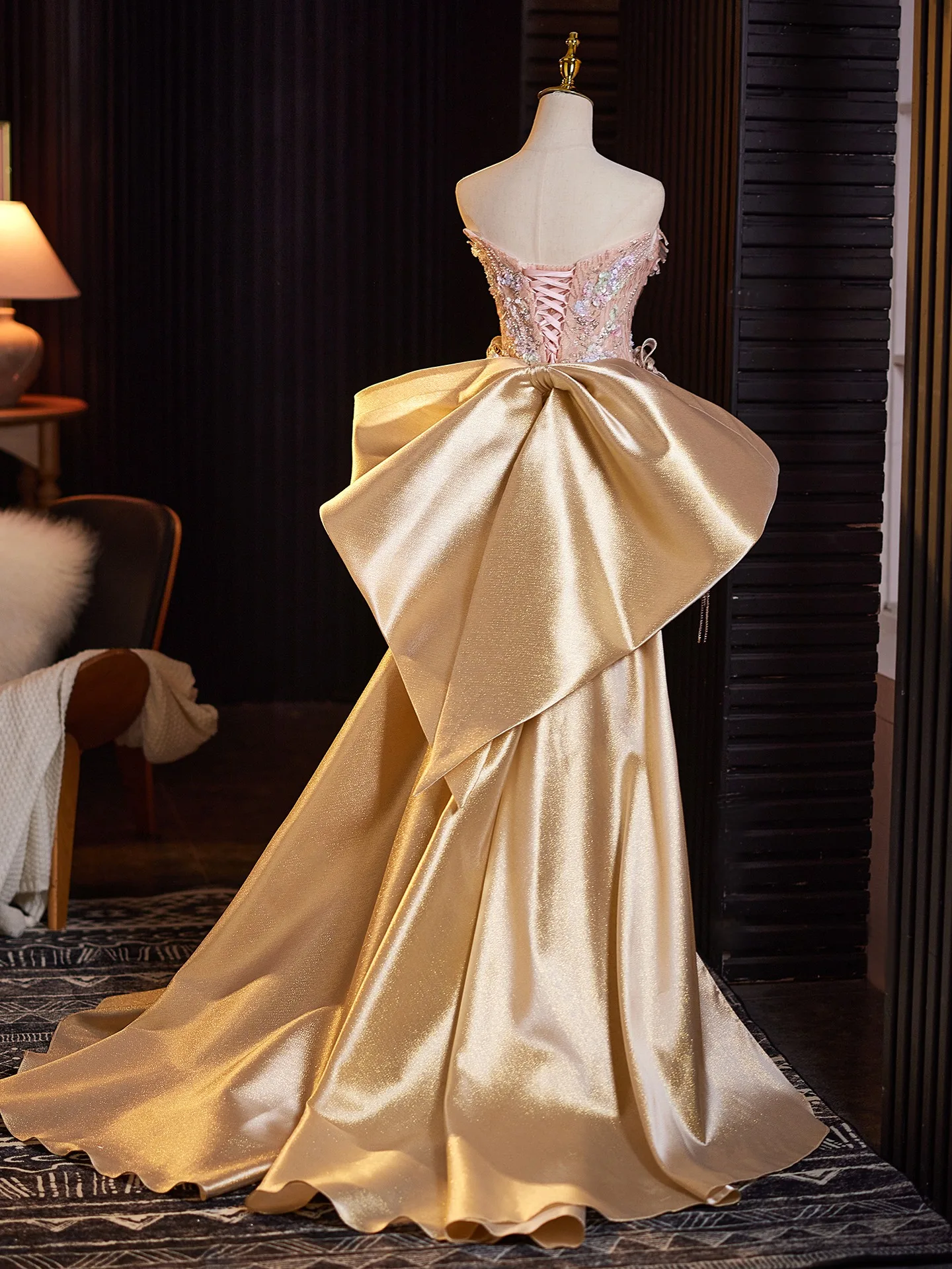 asymmetrical champagne dress Vintage Style Asymmetrical Neck Champagne Wedding Dresses with Ruffle Skirt Champagne / 2 main image 0