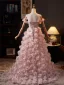 Luxury / Gorgeous Blushing Pink Beading Appliques Prom Dresses 2025 A-Line / Princess Off-The-Shoulder Sleeveless Backless Floor-Length / Long Prom Formal Dresses