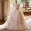 Chic / Beautiful Blushing Pink Beading Pearl Printing Birthday Flower Girl Dresses 2024 Ball Gown Scoop Neck Puffy Short Sleeve Backless Floor-Length / Long
