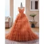 Fashion Orange Pleated Prom Dresses 2023 Ball Gown High Neck Bell sleeves Sweep Train Prom Formal Dresses