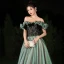 Fashion Green Prom Dresses 2024 A-Line / Princess Ruffle Off-The-Shoulder Sleeveless Backless Floor-Length / Long Prom Formal Dresses