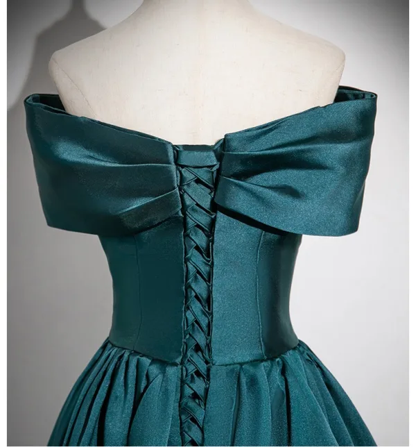 Vintage / Retro Dark Green Prom Dresses 2025 A-Line / Princess Off-The-Shoulder Short Sleeve Backless Floor-Length / Long Formal Dresses
