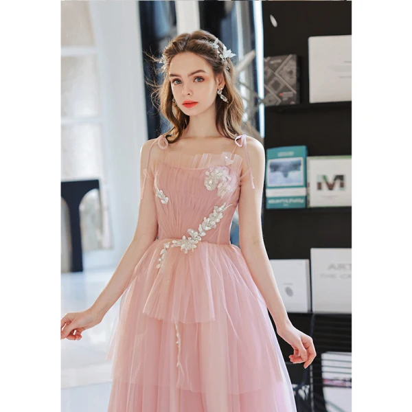 Chic / Beautiful Candy Pink Sequins Lace Flower Prom Dresses 2022 A-Line / Princess Spaghetti Straps Sleeveless Backless Floor-Length / Long Prom Formal Dresses