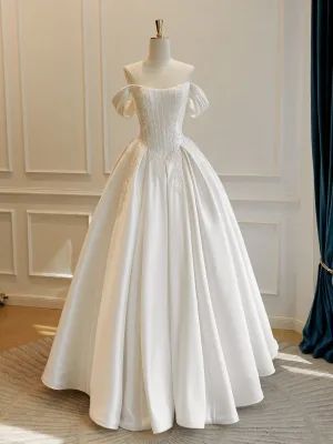 Elegant High End Elfenben Håndlaget Beading Blonder Blomst Satin Brudekjoler 2026 Prinsesse Strapless Uten Ermer Ryggløse Lange
