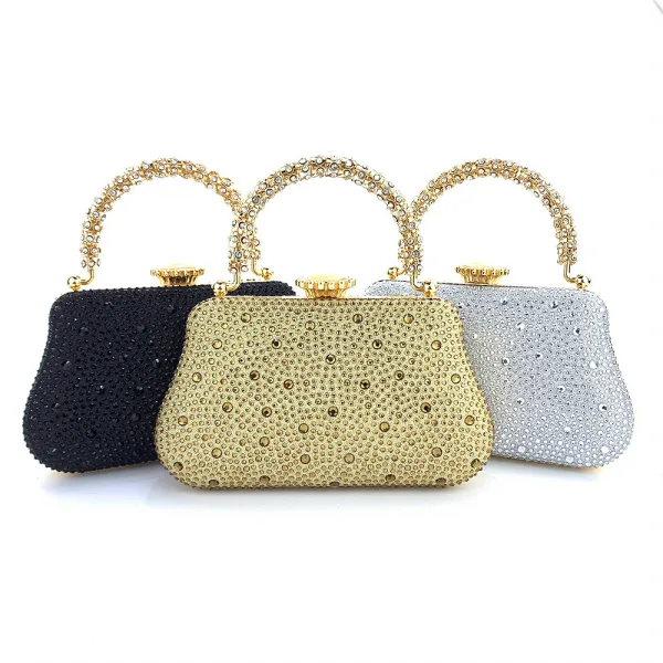 Sparkly Gold Rhinestone Evening Party Clutch Bags 2025 Alloy