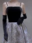 Audrey Hepburn Style Black Prom Dresses 2022 A-Line / Princess Pearl Spaghetti Straps Sleeveless Backless Suede Floor-Length / Long Formal Dresses