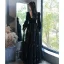Élégant Noire Paillettes Robe De Bal 2022 Princesse Perle Encolure Carrée Manches Longues Dos Nu Longue Robe De Ceremonie