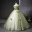 Elegant Sage Green Appliques Ball Gown Prom Dresses 2024 Strapless Sleeveless Backless Floor-Length / Long Prom Formal Dresses