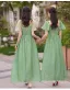 Modest / Simple Sage Green Bridesmaid Dresses 2023 A-Line / Princess Short Sleeve Backless Tea-length Bridesmaid Dresses