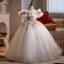 Fancy White Sequins Lace Flower Birthday Flower Girl Dresses 2025 Ball Gown Off-The-Shoulder Short Sleeve Backless Floor-Length / Long Tulle