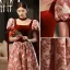 Elegant Burgundy Printing Prom Dresses 2022 A-Line / Princess Square Neckline Puffy Short Sleeve Backless Floor-Length / Long Formal Dresses