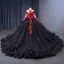 Haut de Gamme Noire En Dentelle Fleur Perlage Paillettes Appliques Tribunal Train Robe De Bal 2024 Robe Boule Encolure Dégagée Manches Longues Promo Robe De Ceremonie
