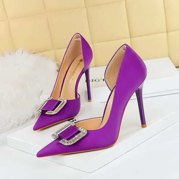 Sexy Black Evening Party Rhinestone Womens Shoes High Heels 2023 10 cm Stiletto Heels Satin Pointed Toe Womens Shoes