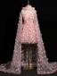 Flower Fairy Blushing Pink Appliques With Cloak Short Prom Dresses 2024 A-Line / Princess Strapless Sleeveless Backless Prom Formal Dresses