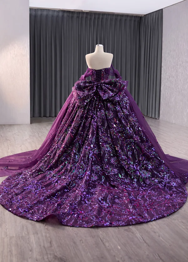 Sparkly Vintage Purple Paljetter Ballkjoler 2024 Ballkjole Kjæreste Uten Ermer Ryggløse Sløyfe Domstol Tog Ball Formelle Kjoler