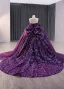 Sparkly Vintage Purple Paljetter Ballkjoler 2024 Ballkjole Kjæreste Uten Ermer Ryggløse Sløyfe Domstol Tog Ball Formelle Kjoler