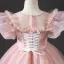 Chic / Beautiful Blushing Pink Beading Pearl Rhinestone Prom Flower Girl Dresses 2022 Ball Gown Ruffle Scoop Neck Puffy Short Sleeve Floor-Length / Long Flower Girl Dresses