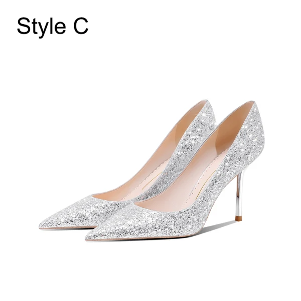 Glitzernden Rosa Pailletten Leder Brautschuhe 2024 8 cm Stilettos Spitzschuh Hochzeit Pumps Hochhackige
