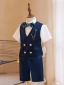 Navy Blue Suede 5-piece Short Sleeve Boys Wedding Suits 2022 Body Jewellery Pants Shirt Tie Vest Bow Wedding