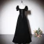 Chic / Beautiful Black Suede Evening Dresses 2023 A-Line / Princess Velour Square Neckline Sequins Short Sleeve Backless Floor-Length / Long Evening Party Formal Dresses