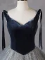 Chic / Beautiful Navy Blue Beading Prom Dresses 2023 Ball Gown V-Neck Sleeveless Backless Floor-Length / Long Prom Formal Dresses