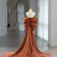 Sexy Caramel Perlage Paillettes Robe De Soirée 2024 Trompette / Sirène Bustier Sans Manches Dos Nu Noeud Tribunal Train Soirée Robe De Ceremonie