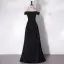 Audrey Hepburn Style Black Ruffle Prom Dresses 2024 A-Line / Princess Off-The-Shoulder Short Sleeve Backless Floor-Length / Long Prom Formal Dresses