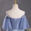 Schöne Meeresblau Perlenstickerei Ballkleider 2023 Ballkleid Off Shoulder Kurze Ärmel Rückenfreies Lange Ball Festliche Kleider