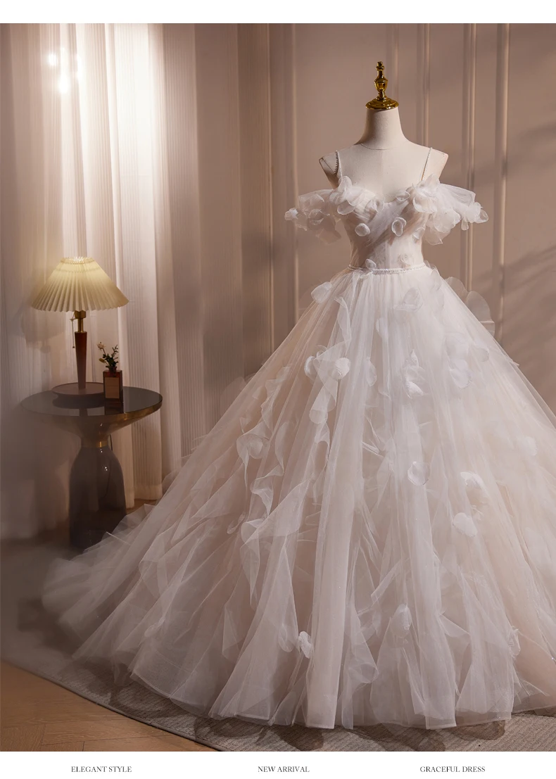 Fashion White Pearl Appliques Ruffle Prom Dresses 2024 Ball Gown Spaghetti Straps Short