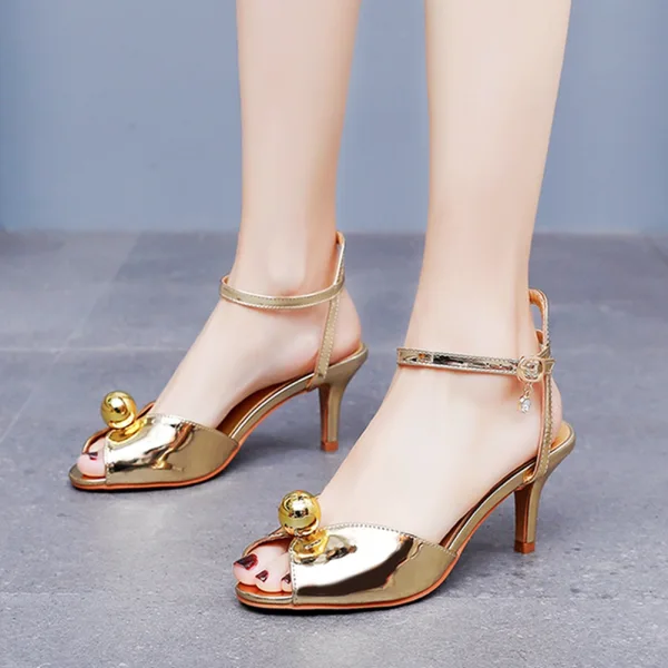 Sexy Gold Evening Party Womens Sandals 2024 Ankle Strap 6 cm Stiletto Heels Open / Peep Toe Sandals High Heels