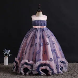 Lovely Blushing Pink Birthday Flower Girl Dresses 2023 Ball Gown Scoop Neck Sleeveless Bow Floor Length Long Flower Girl Dresses