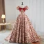 Elegant Burgundy Printing Prom Dresses 2023 Ball Gown Square Neckline Bow Short Sleeve Backless Sweep Train Prom Formal Dresses