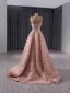 Haut de Gamme Rougissant Rose Fait main Perlage Paillettes Robe De Bal 2024 Princesse Bretelles Spaghetti Sans Manches Dos Nu Train De Balayage Promo Robe De Ceremonie